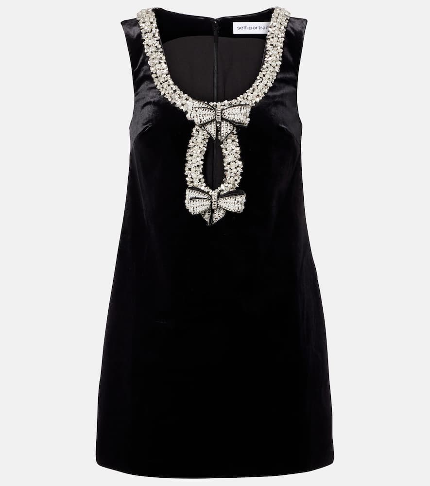 Self-portrait Crystal-embellished Velvet Minidress In Black