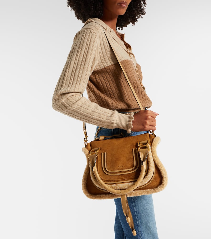 Chloé Marcie Small Suede Tote Bag In Sand