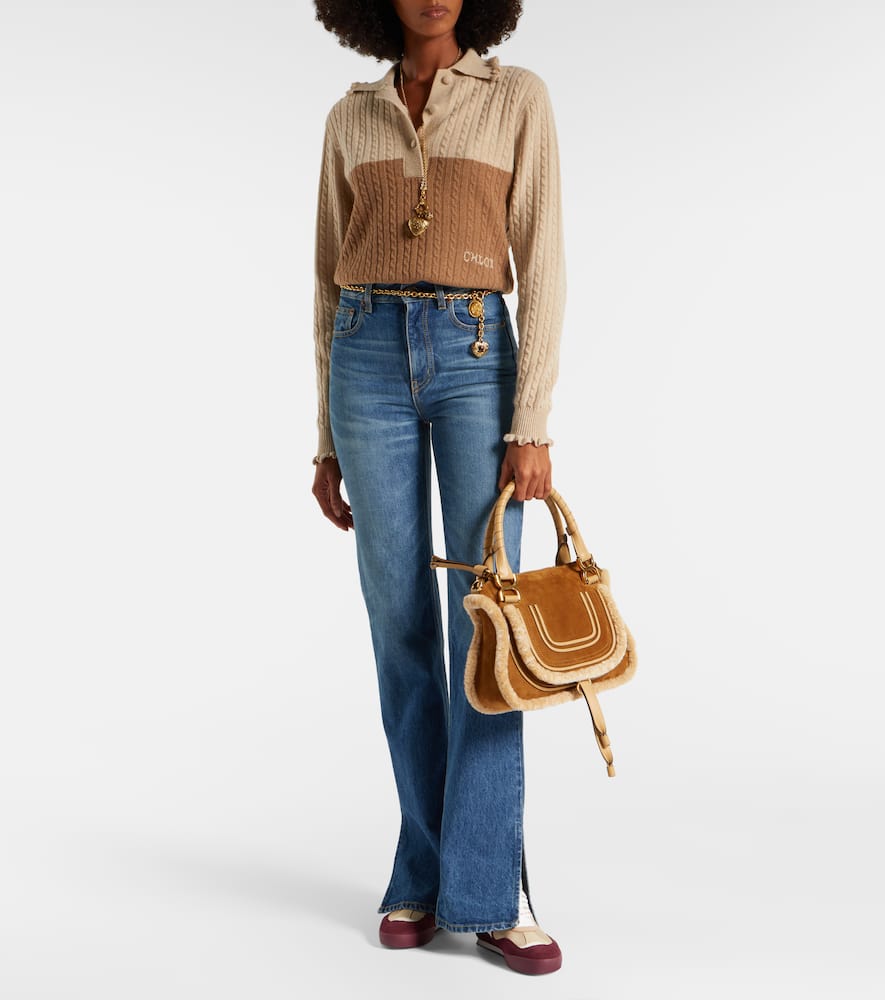 Chloé Marcie Small Suede Tote Bag In Sand