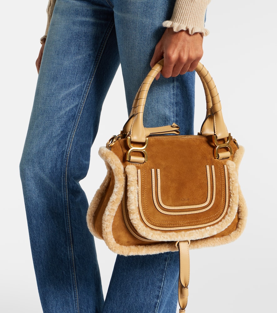 Chloé Marcie Small Suede Tote Bag In Sand