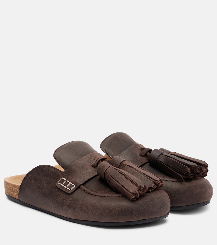 Jw Anderson Tassel Suede Mules In Brown