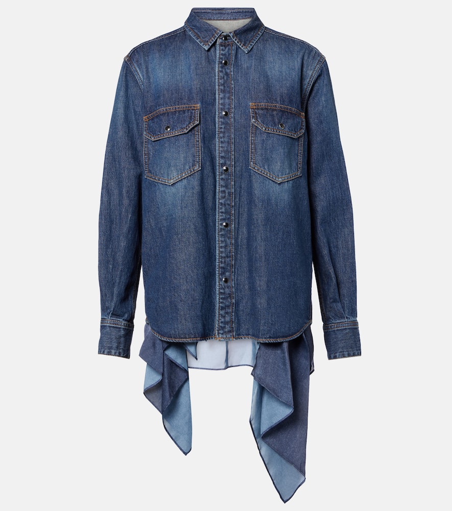 Sacai Denim And Satin Shirt In Blue