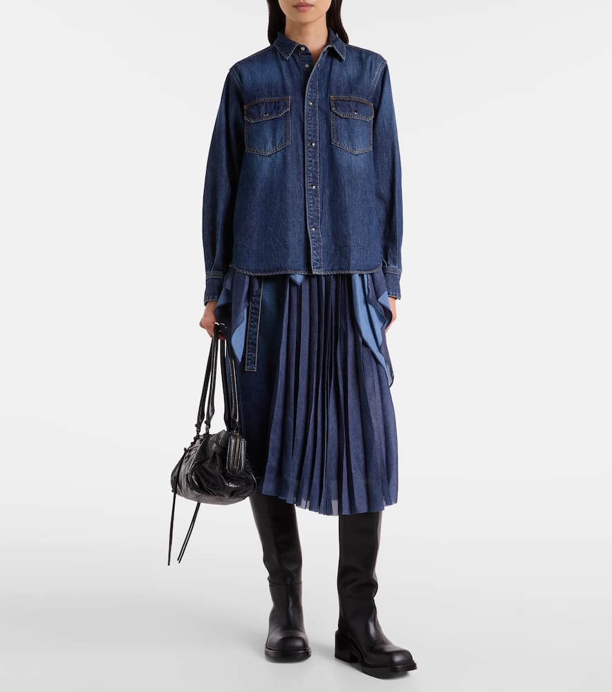 Sacai Denim And Satin Shirt In Blue