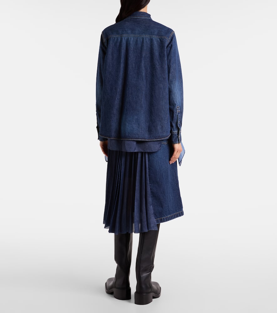 Sacai Denim And Satin Shirt In Blue