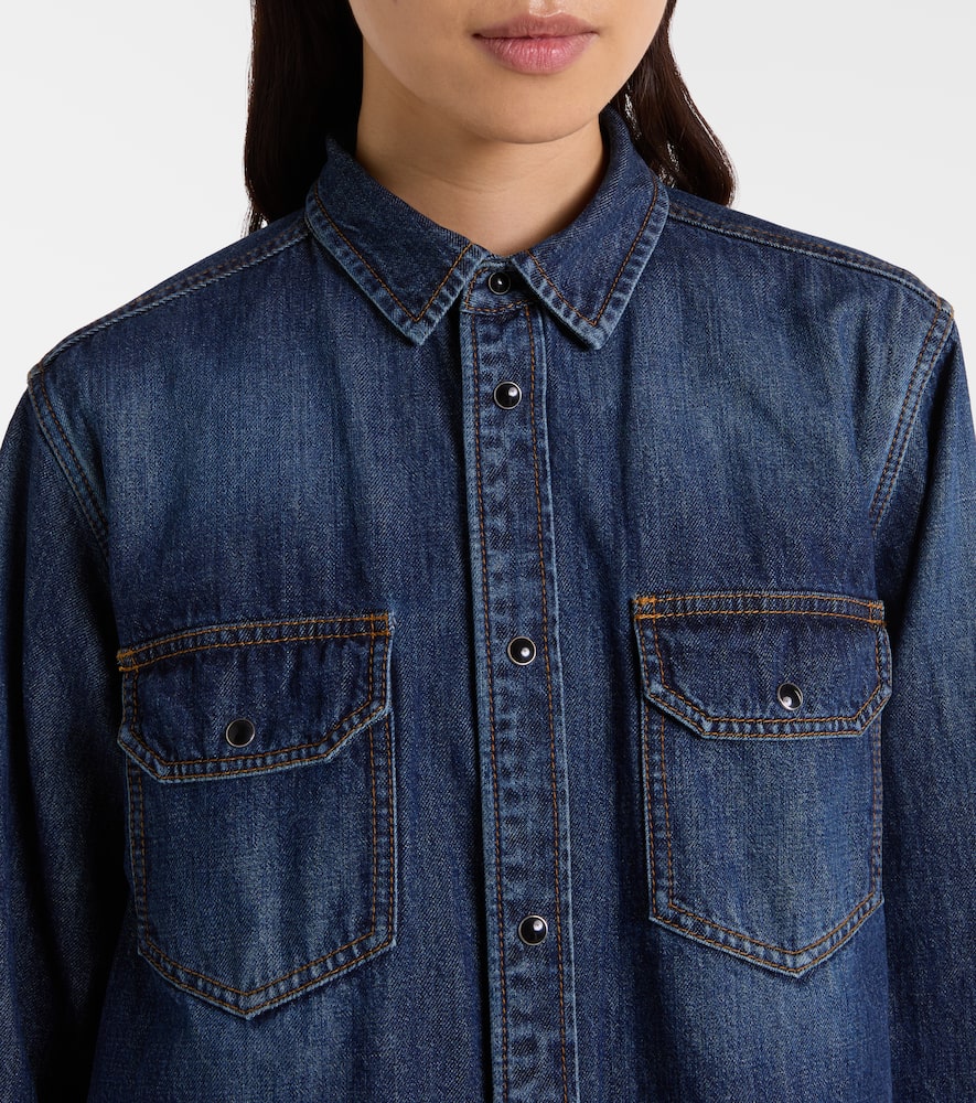 Sacai Denim And Satin Shirt In Blue