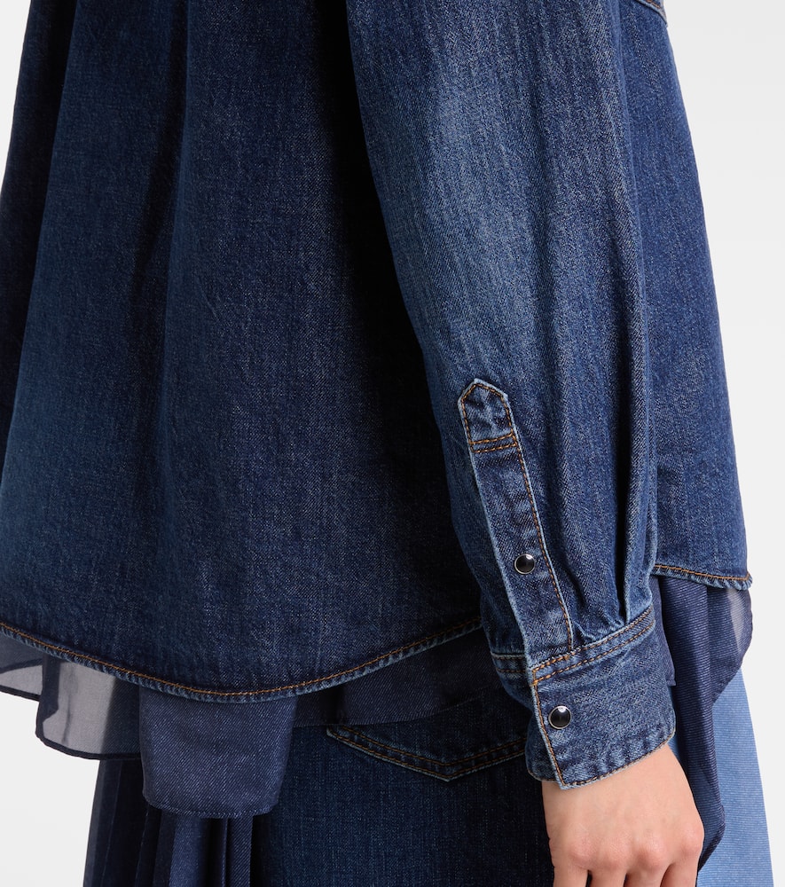 Sacai Denim And Satin Shirt In Blue