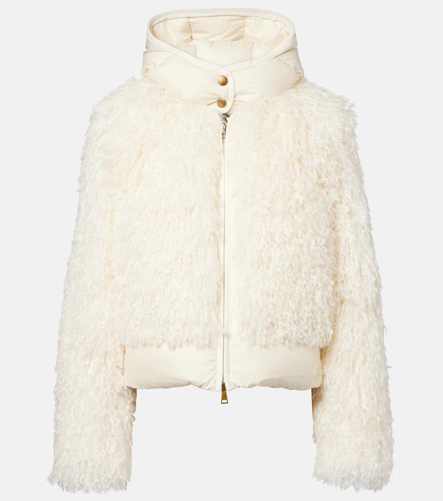 Moncler Vigiers Teddy Hooded Short Down Jacket In White