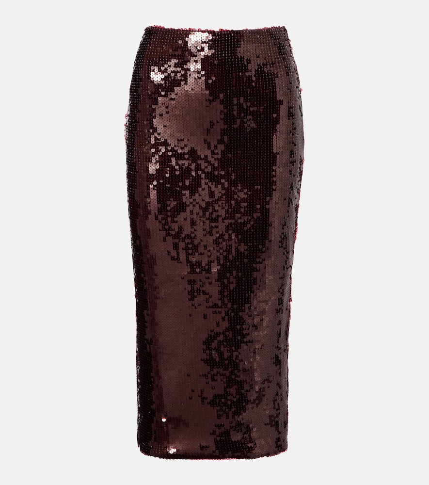 Rotate Birger Christensen Georgia Sequined Pencil Skirt In Burgundy