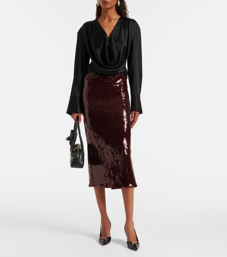 Rotate Birger Christensen Georgia Sequined Pencil Skirt In Burgundy