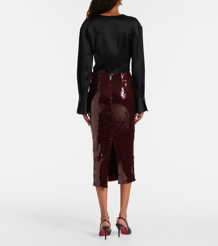 Rotate Birger Christensen Georgia Sequined Pencil Skirt In Burgundy