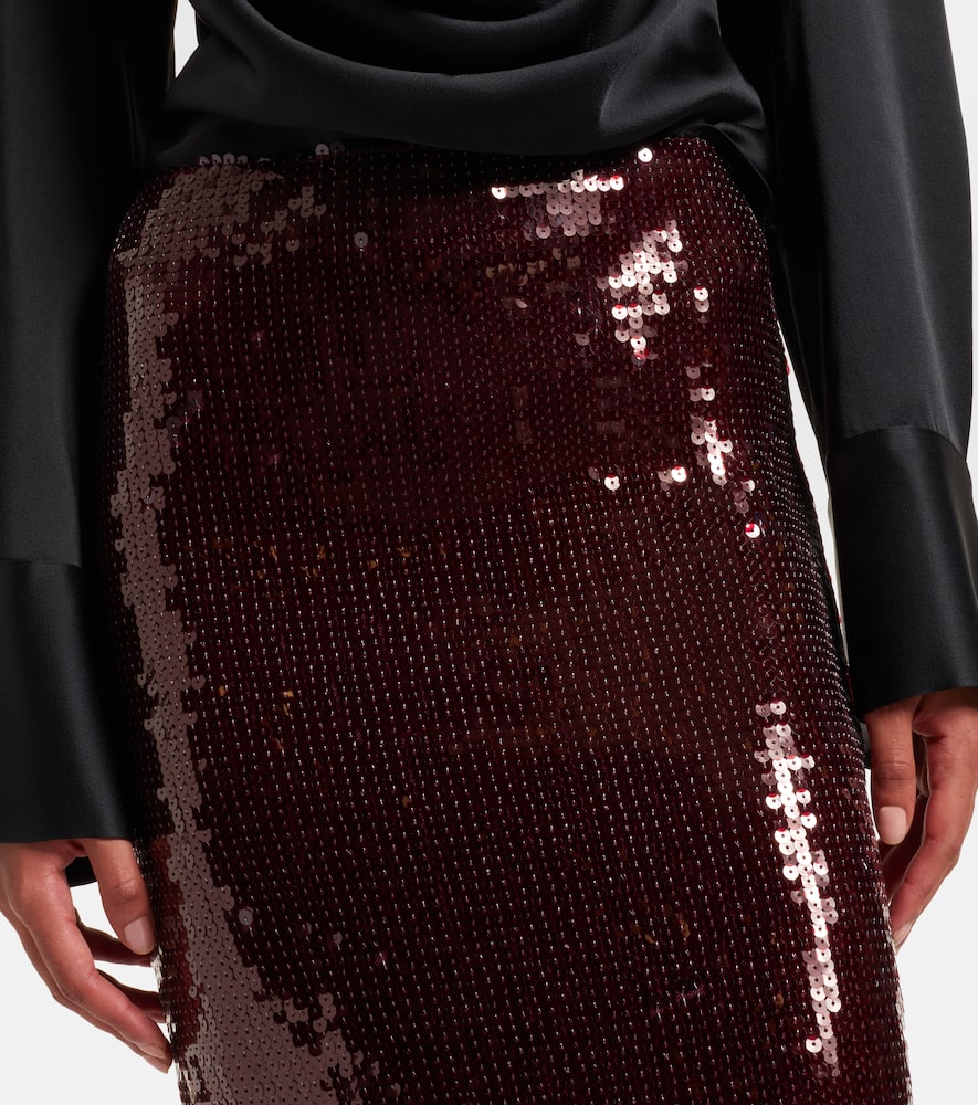 Rotate Birger Christensen Georgia Sequined Pencil Skirt In Burgundy
