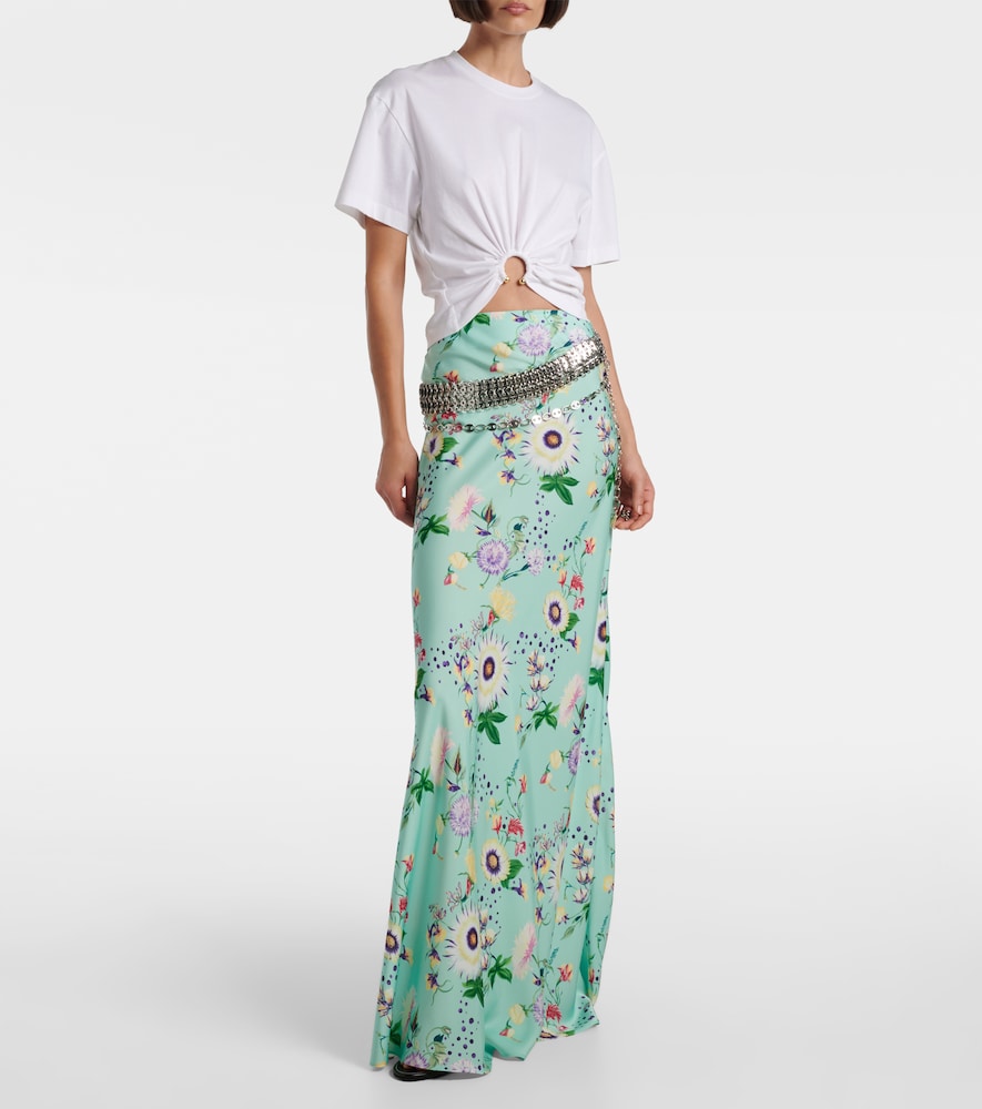 Rabanne Chain-detail floral satin maxi skirt