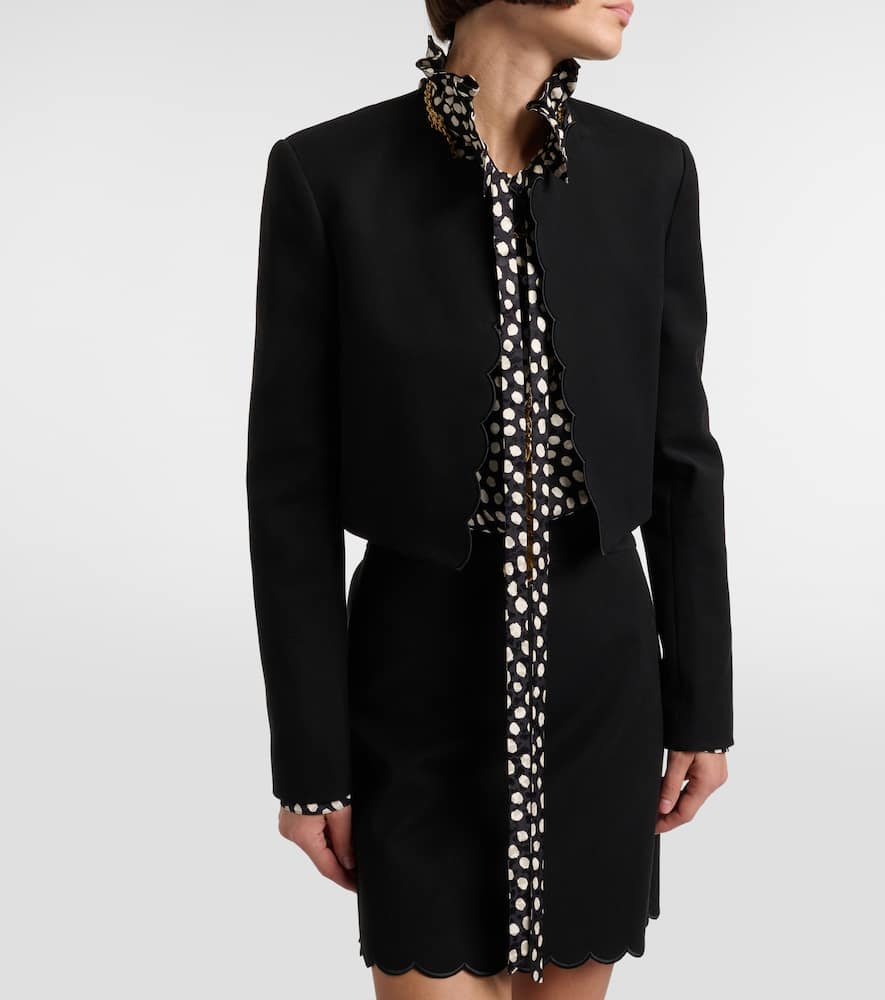 Chloé Scalloped Cropped Cotton Velvet Jacket In Black