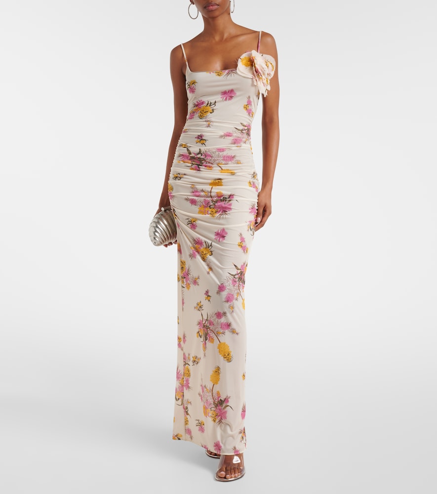 Blumarine Floral-appliqué floral jersey maxi dress