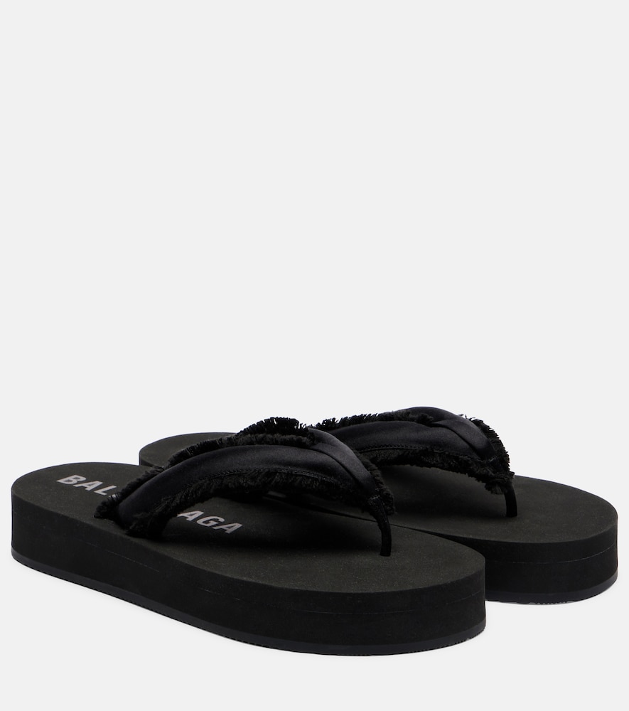 Balenciaga Cushy fringed satin platform thong sandals