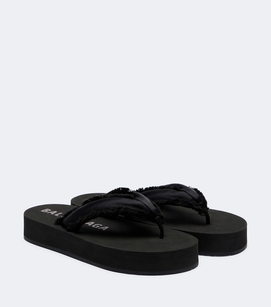Cushy Fringed Satin Platform Thong Sandals