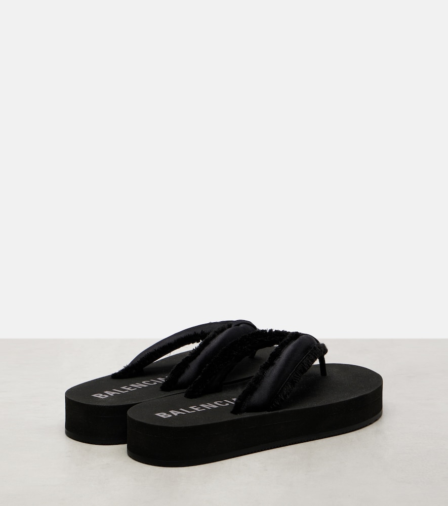 Cushy Fringed Satin Platform Thong Sandals