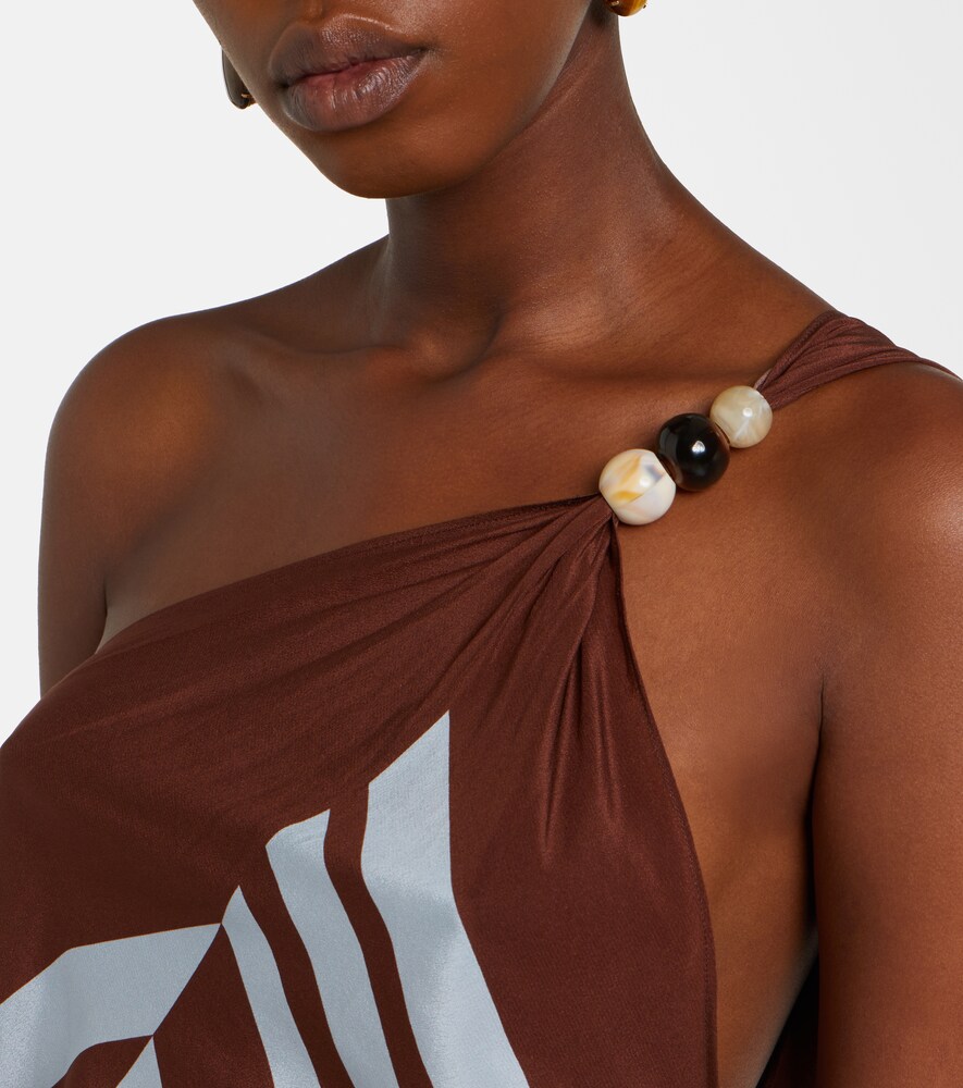  Sir Sir Beaded One-shoulder Printed Silk Top 