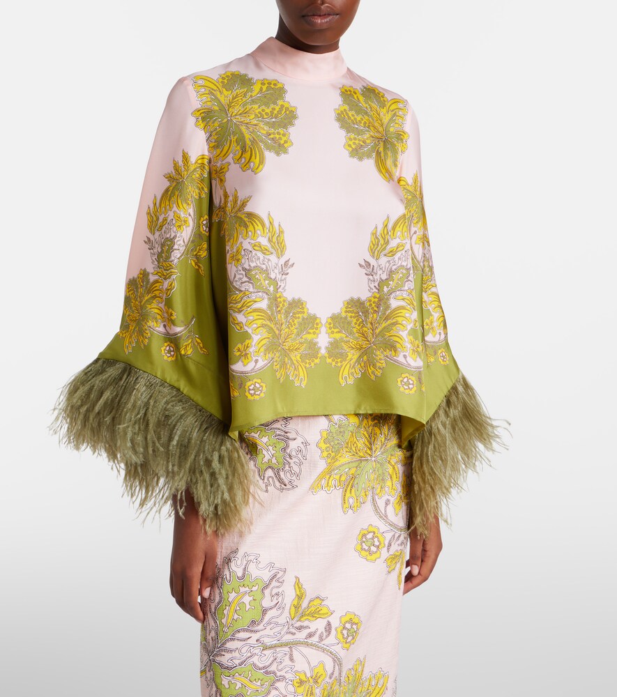 Make An Exit Feather-Trimmed Silk Twill Top