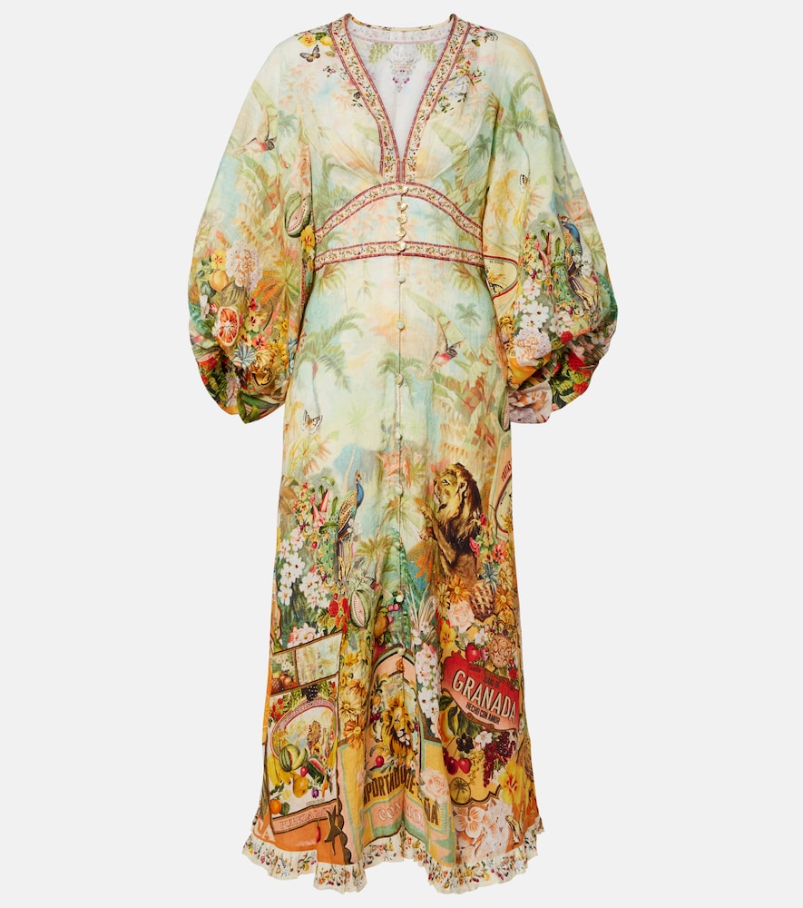 Camilla Femme Multicolore Robe Midi En Lin À Imprimé Fr Taille 42 - Mytheresa