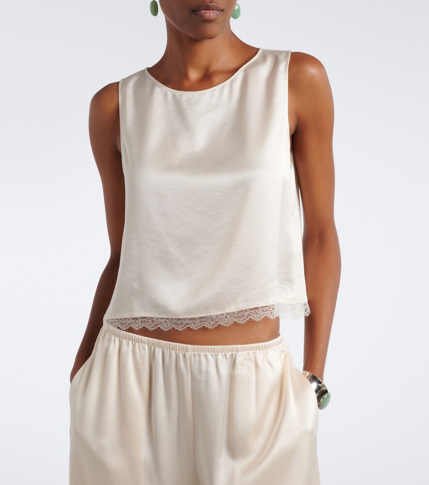 Barb Lace-Trimmed Satin Crop Top