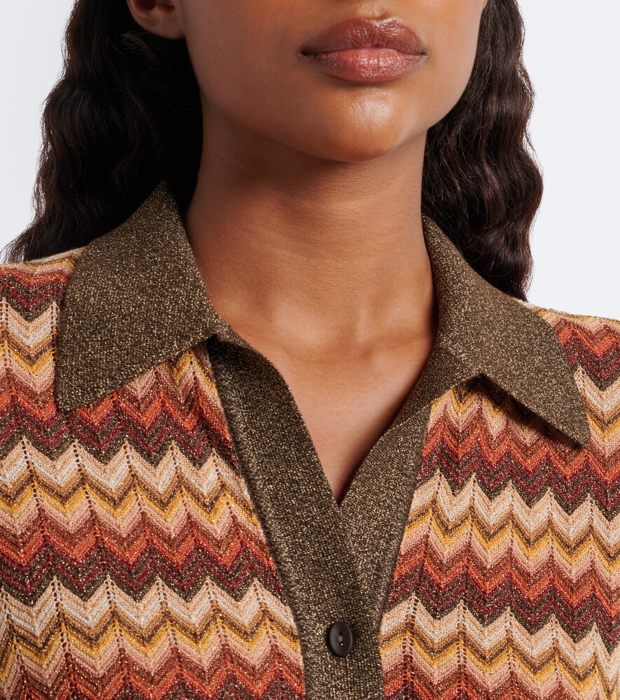 Raya Chevron Lamé Polo Sweater