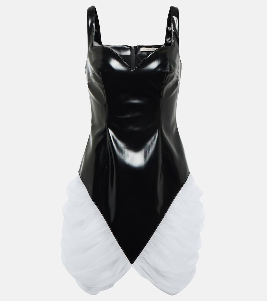 Christopher Kane Tulle-trimmed vinyl minidress