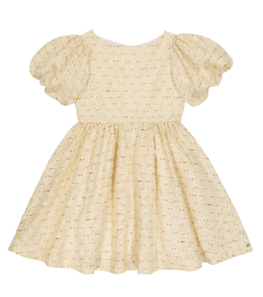 Tartine Et Chocolat Metallic-ribbon Puff-sleeve Dress In Nacre