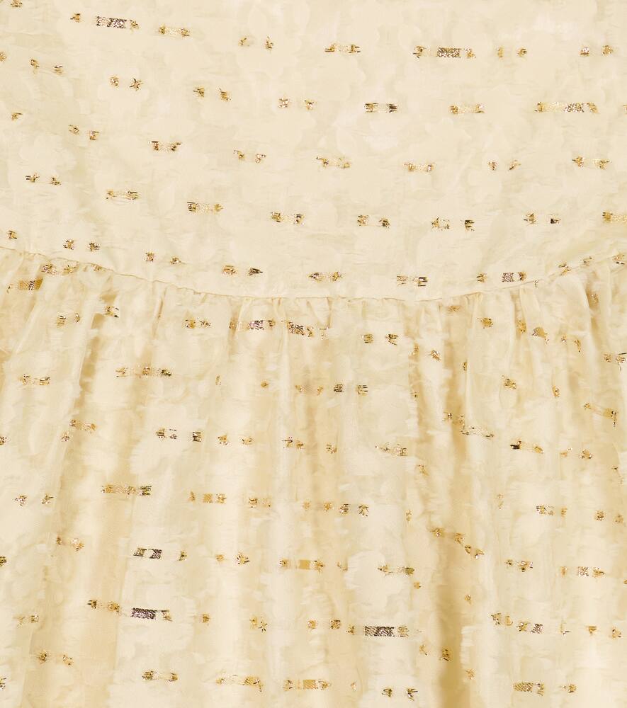 Tartine Et Chocolat Metallic-ribbon Puff-sleeve Dress In Nacre