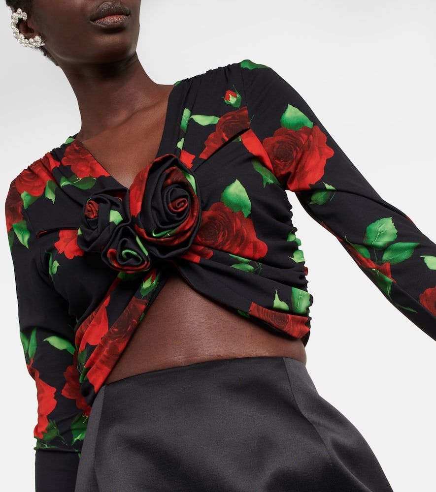 Magda Butrym Floral Ruched Crop Top In Black Print