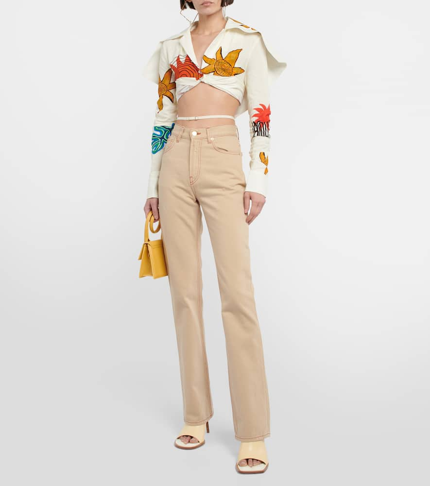 Shop Jacquemus La Chemise Meio Printed Cropped Shirt In Prnt Beige