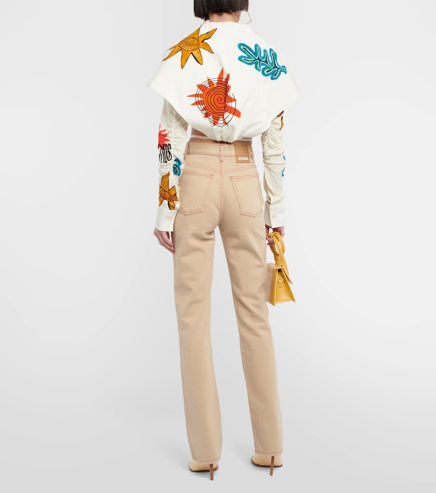 Shop Jacquemus La Chemise Meio Printed Cropped Shirt In Prnt Beige