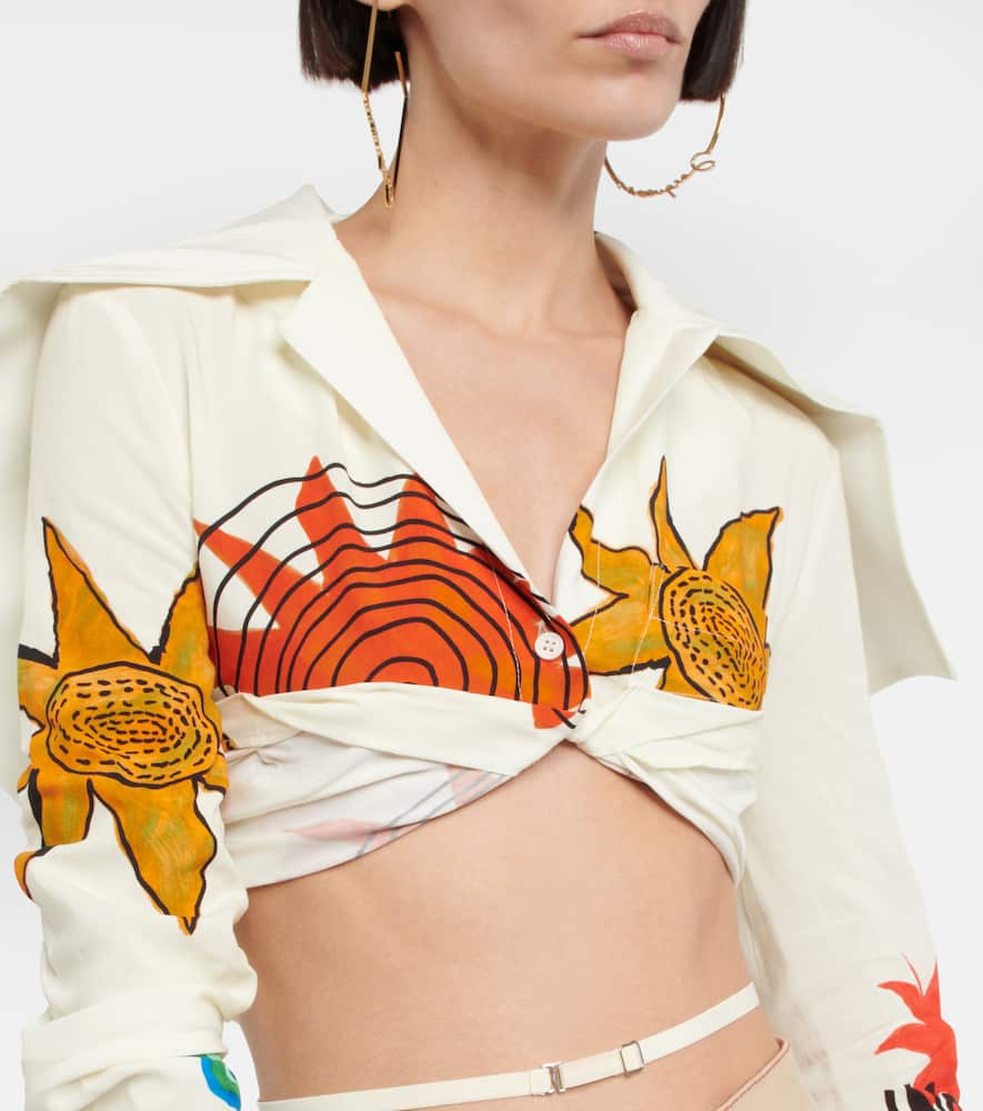 Shop Jacquemus La Chemise Meio Printed Cropped Shirt In Prnt Beige