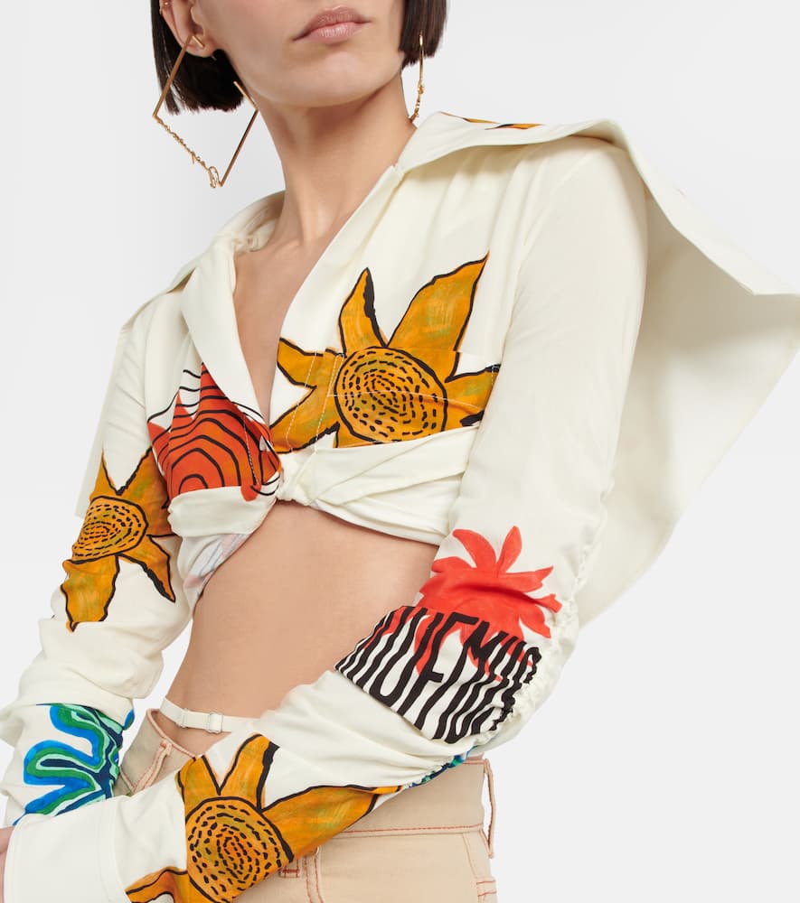 Shop Jacquemus La Chemise Meio Printed Cropped Shirt In Prnt Beige