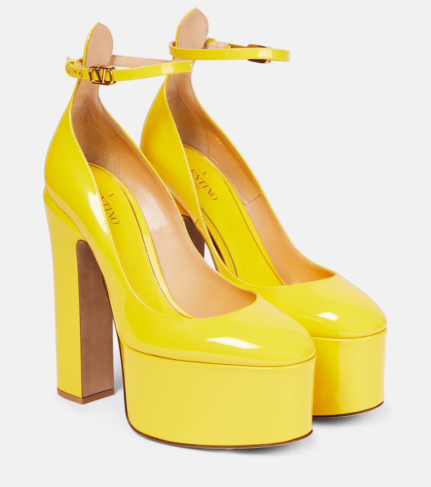 Valentino Tan-go 155 Patent Leather Platform Pumps In Yellow