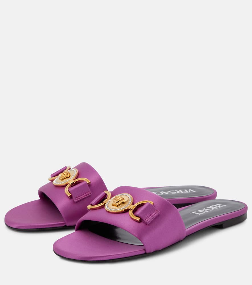 Shop Versace Medusa '95 Satin Slides In Purple