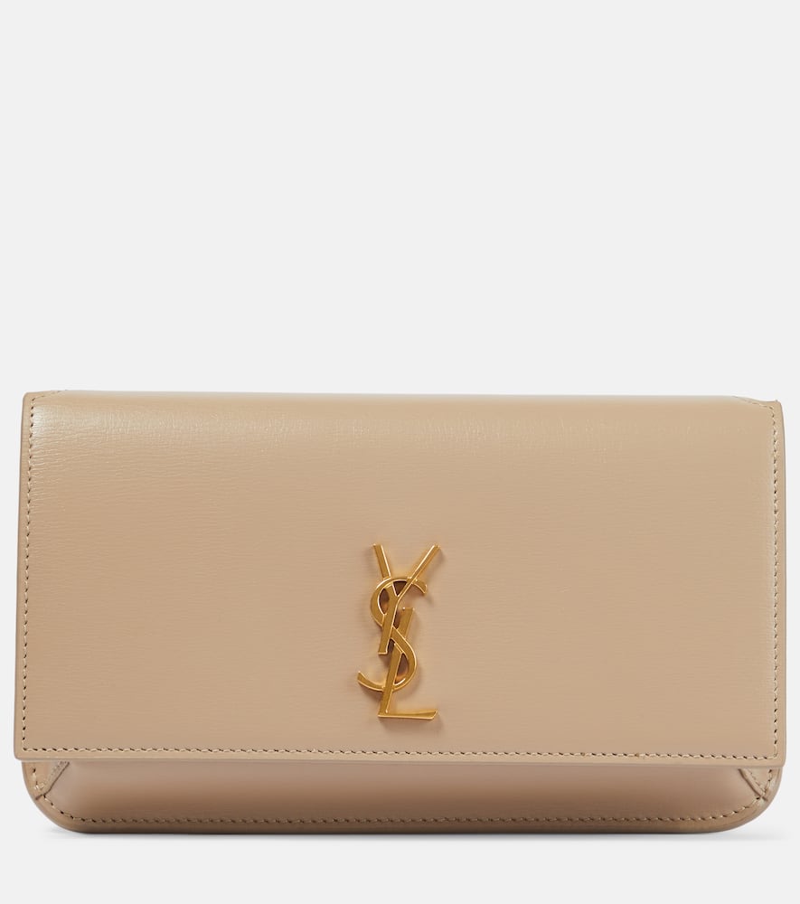 Saint Laurent Cassandre Leather Phone Holder In Dark Beige