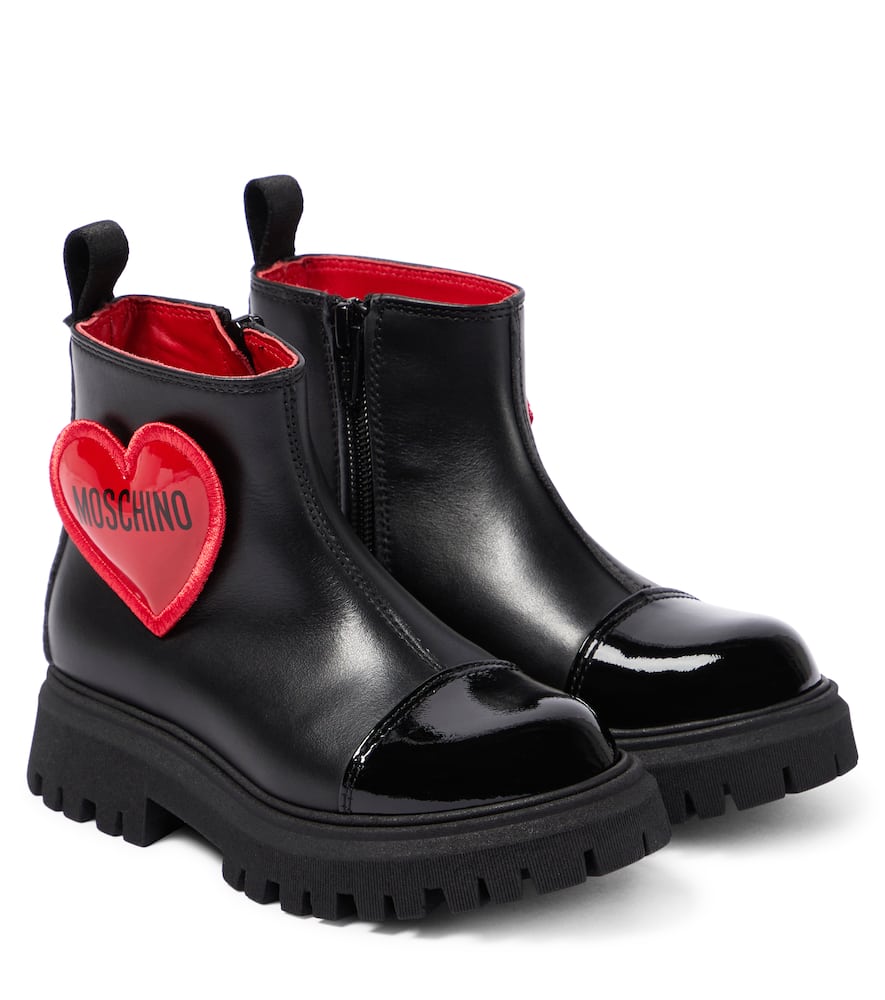 Shop Moschino Heart Patent Leather Boots In Multicoloured