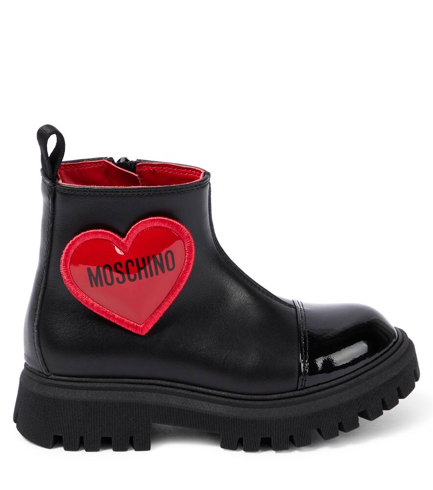 Shop Moschino Heart Patent Leather Boots In Multicoloured