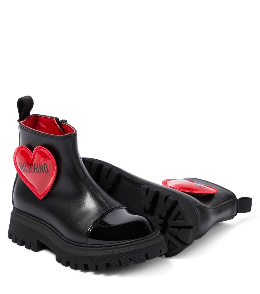 Shop Moschino Heart Patent Leather Boots In Multicoloured