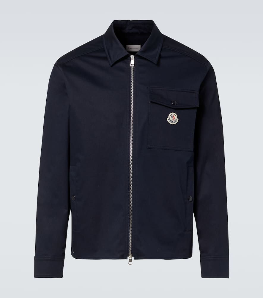 Moncler Cotton Stretch Garbardine Zip-up Shirt Jacket In Blue