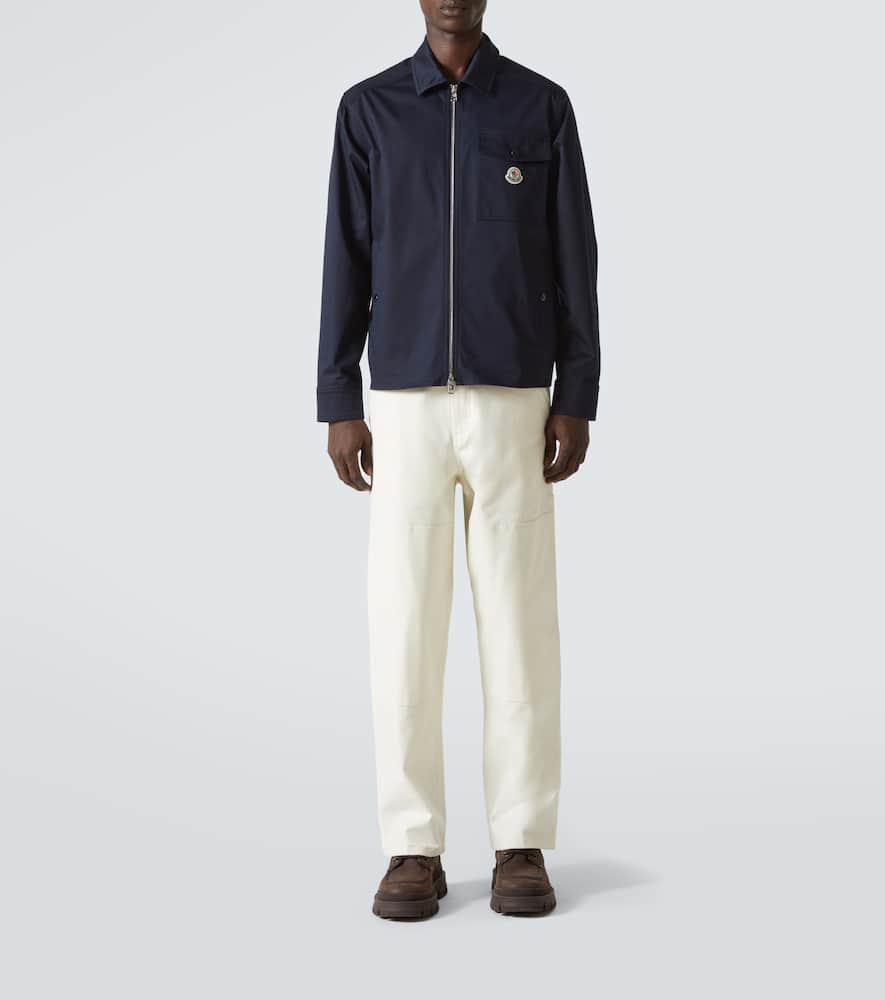 Moncler Cotton Stretch Garbardine Zip-up Shirt Jacket In Blue