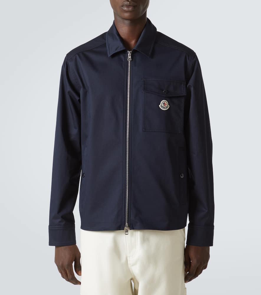 Moncler Cotton Stretch Garbardine Zip-up Shirt Jacket In Blue