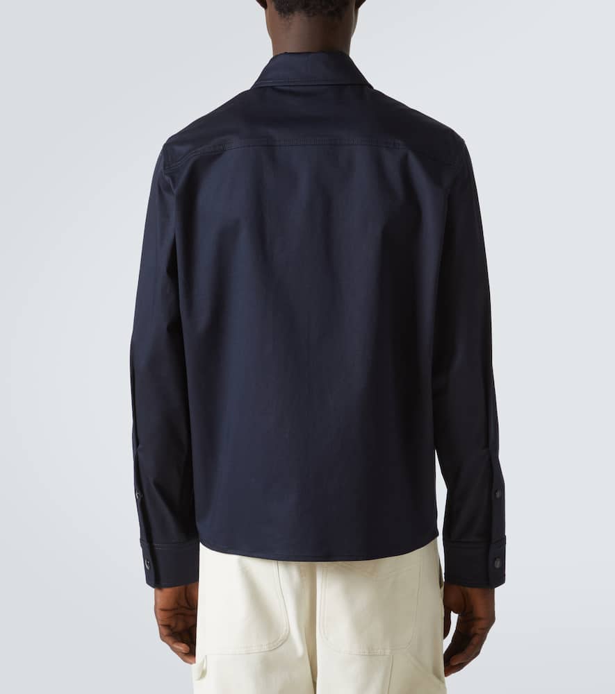 Moncler Cotton Stretch Garbardine Zip-up Shirt Jacket In Blue