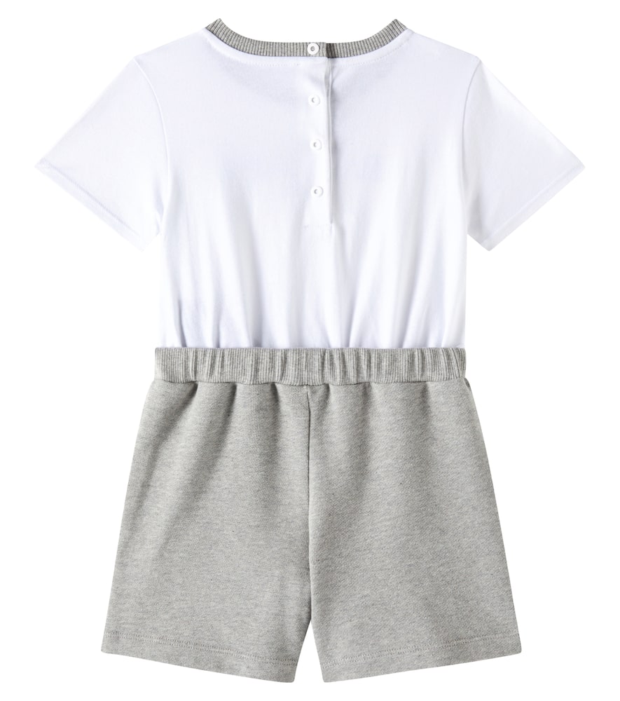 Balmain Baby Cotton Jumpsuit In White/black
