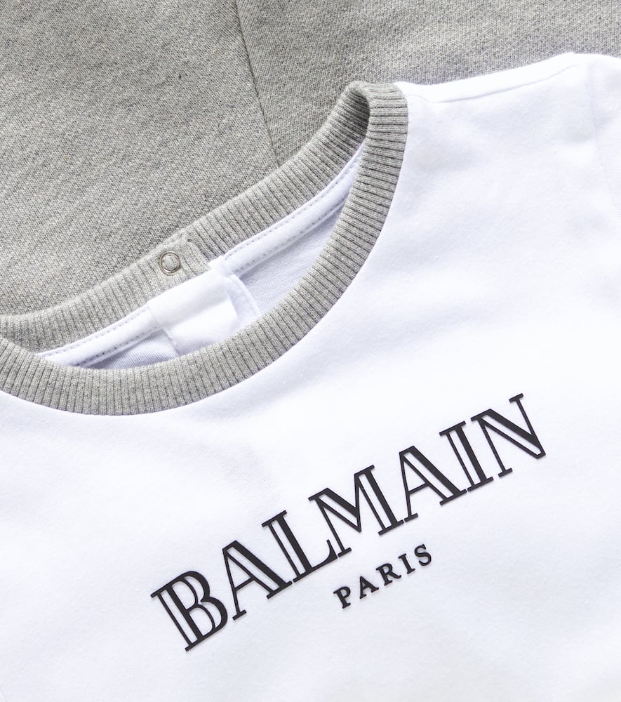 Balmain Baby Cotton Jumpsuit In White/black