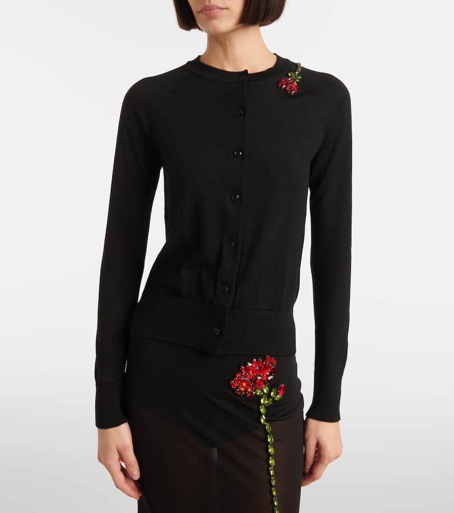 Simone Rocha Embellished Wool And Silk Cardigan In Black