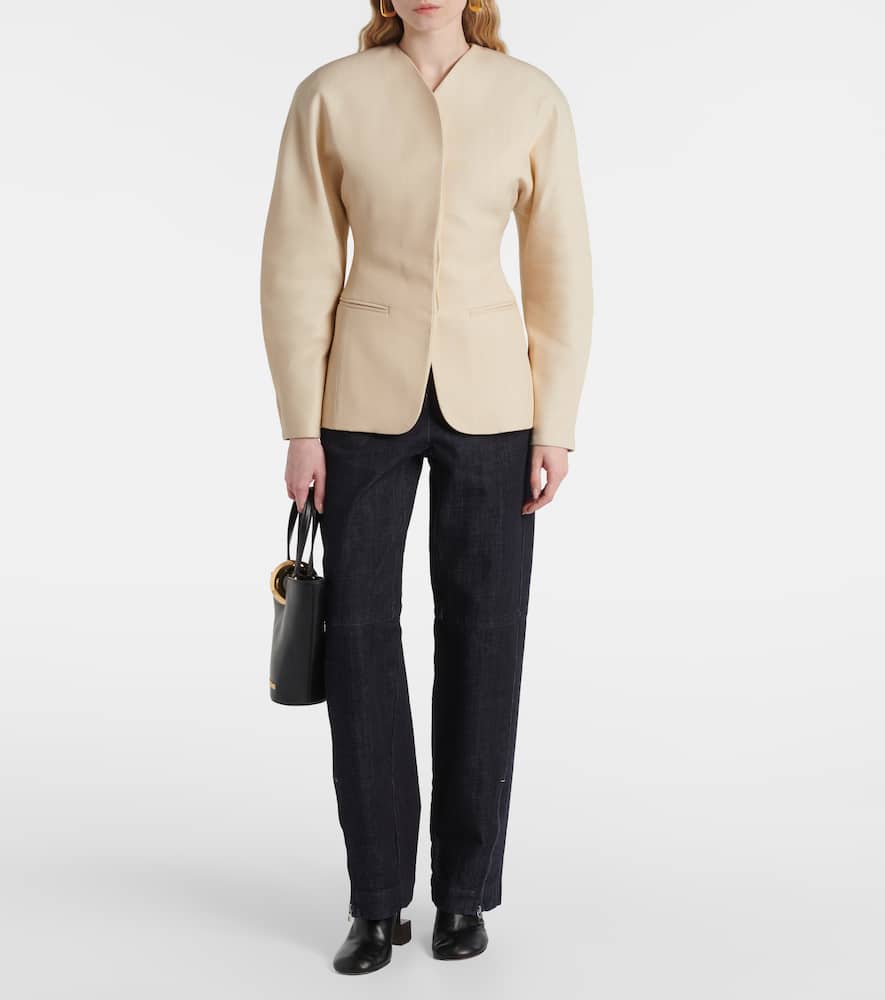 Jacquemus Womens Beige Ovalo Single-breasted Woven Jacket In Beige