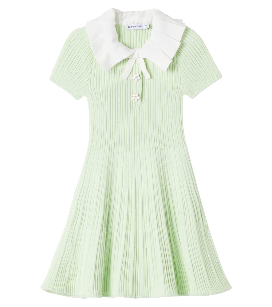 Self-portrait Ribbed Dress In Green