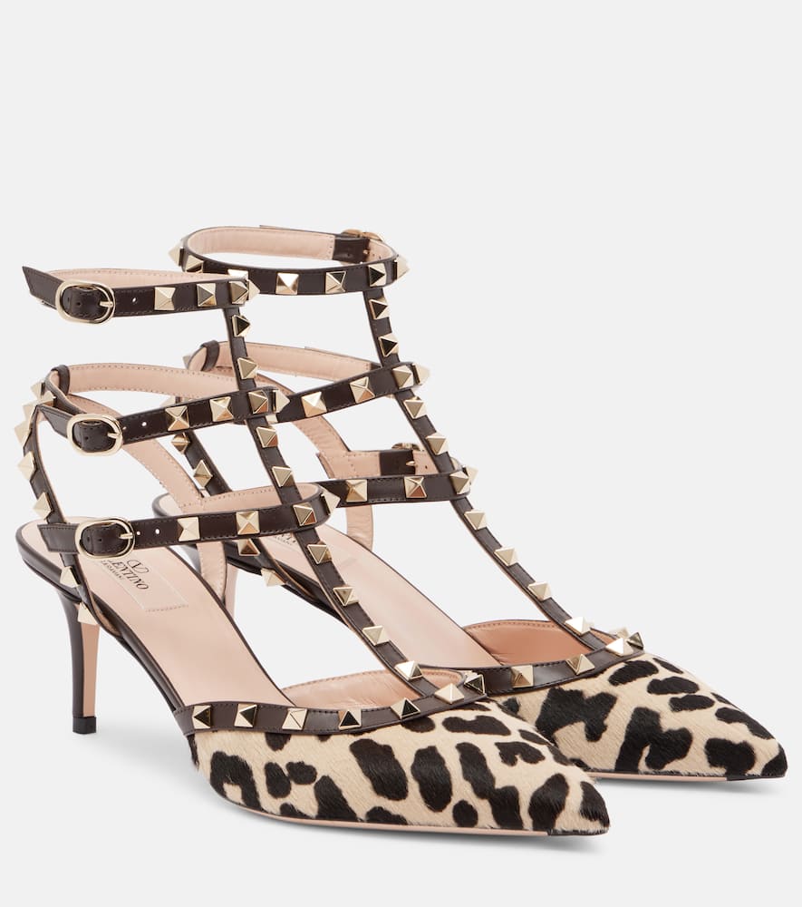 Valentino Rockstud Leopard-printed Calf Hair Caged Pumps In Animal Print